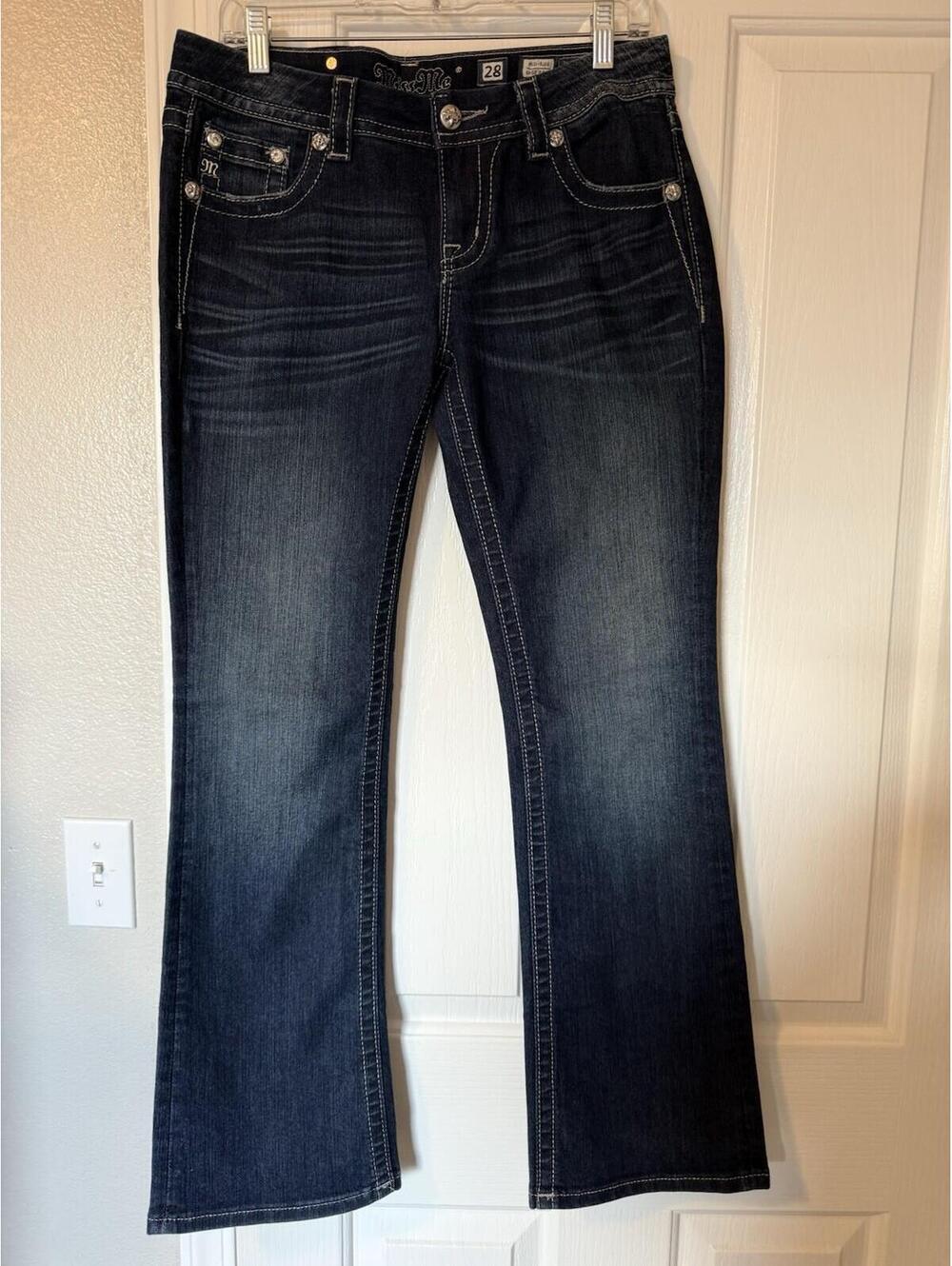 Miss Me Mid-Rise Easy Boot Jeans 28 x 31 Dark Wash Blue Denim JE8221ER - Picture 5 of 14